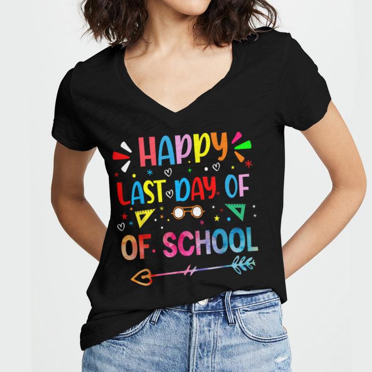 Last Day Of School Tie Dye School Graduation Summer Teacher Women's Jersey Short Sleeve Deep V-Neck Tshirt