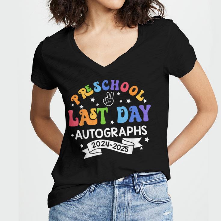 Last Day Of School Year 2025 Preschool Autograph Graduation Women's Jersey Short Sleeve Deep V-Neck Tshirt