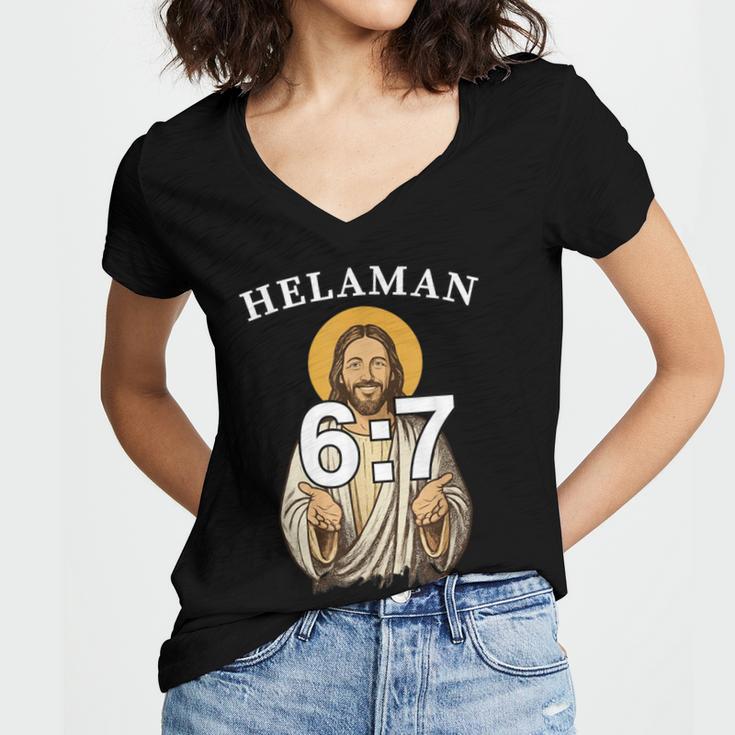 LDS Book Of Mormon Meme Helaman 6 Women's Jersey Short Sleeve Deep V-Neck Tshirt