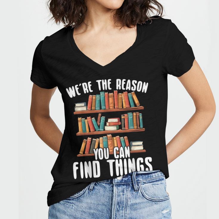 Librarian Reading Books Lover Library Women's Jersey Short Sleeve Deep V-Neck Tshirt