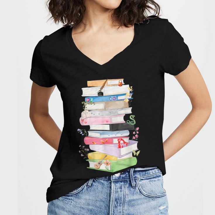Life Of A Reader Book Lovers Book Nerds Bookworm Women's Jersey Short Sleeve Deep V-Neck Tshirt