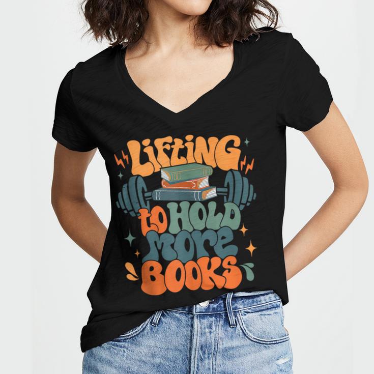 Lifting To Hold More Books Weightlifting Workout Bookish Women's Jersey Short Sleeve Deep V-Neck Tshirt