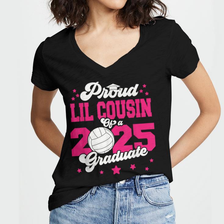 Lil Cousin Of a 2025 Graduate Prom Graduation 25 VolleyBall Women's Jersey Short Sleeve Deep V-Neck Tshirt