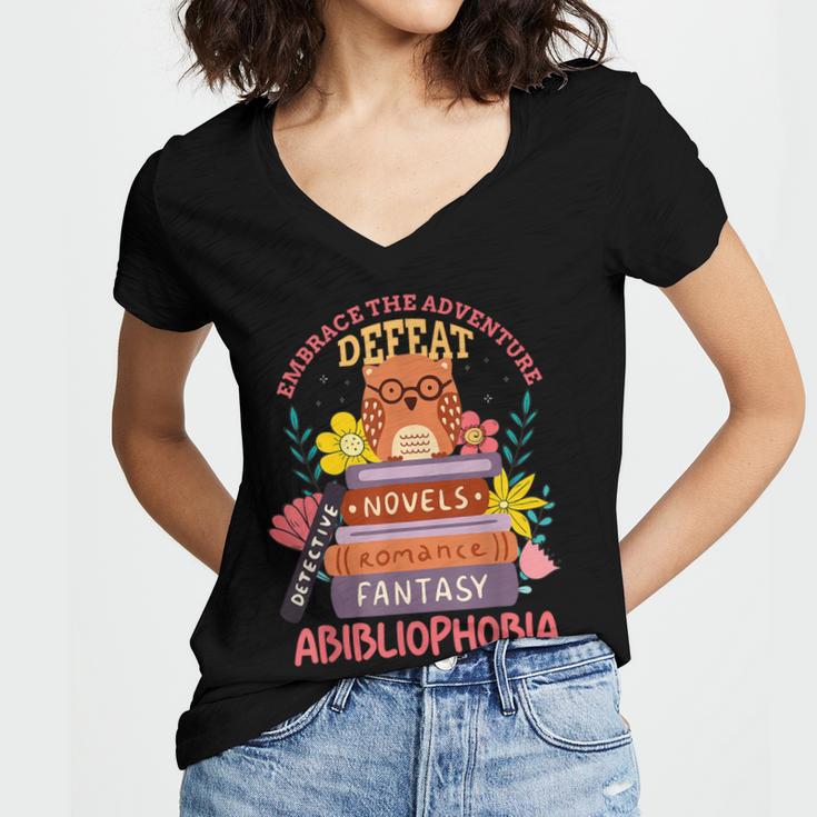 Literature Abibliophobia Book Reader Women's Jersey Short Sleeve Deep V-Neck Tshirt