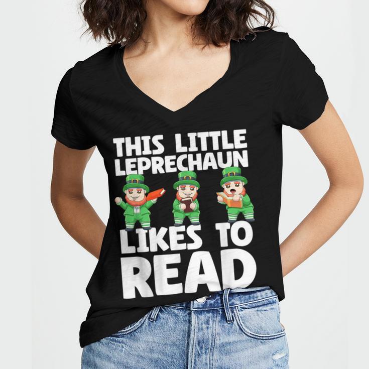 This Little Leprechaun Likes To Read St Patrick's Day Book Women's Jersey Short Sleeve Deep V-Neck Tshirt This Little Leprechaun Likes To Read St Patrick's Day Book Women's Jersey Short Sleeve Deep V-Neck Tshirt