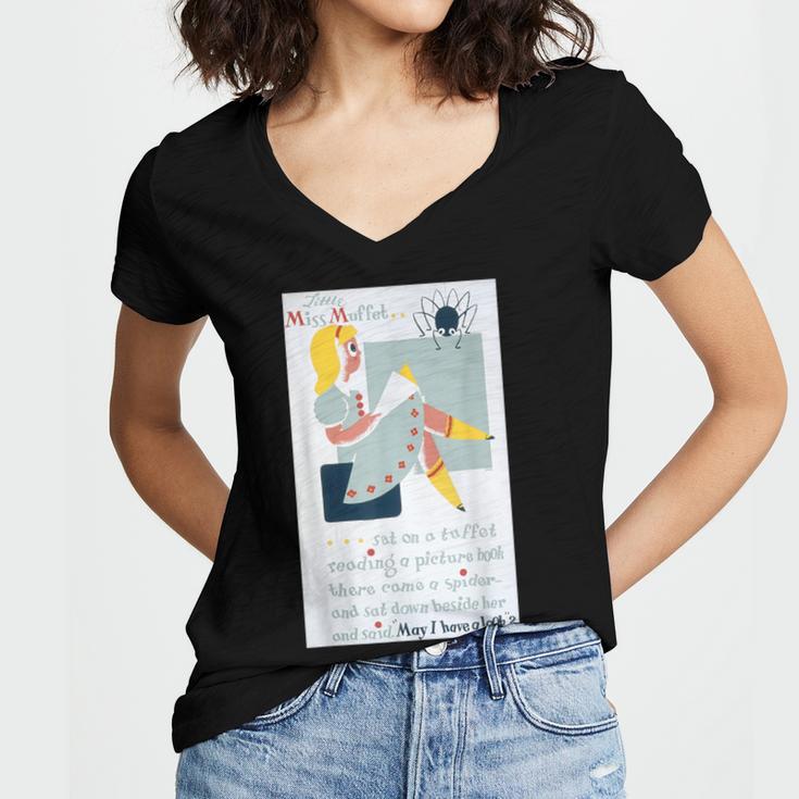 Little Miss Muffet Reading a Picture Book Women's Jersey Short Sleeve Deep V-Neck Tshirt Little Miss Muffet Reading a Picture Book Women's Jersey Short Sleeve Deep V-Neck Tshirt