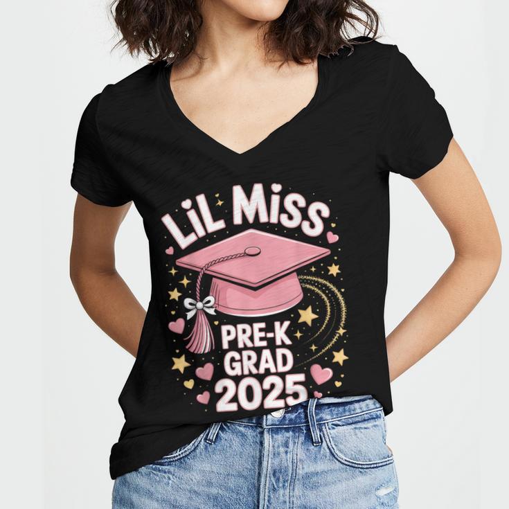 Little Miss Pre-K Grad 2025 Preschool Graduation Girls Kids Women's Jersey Short Sleeve Deep V-Neck Tshirt