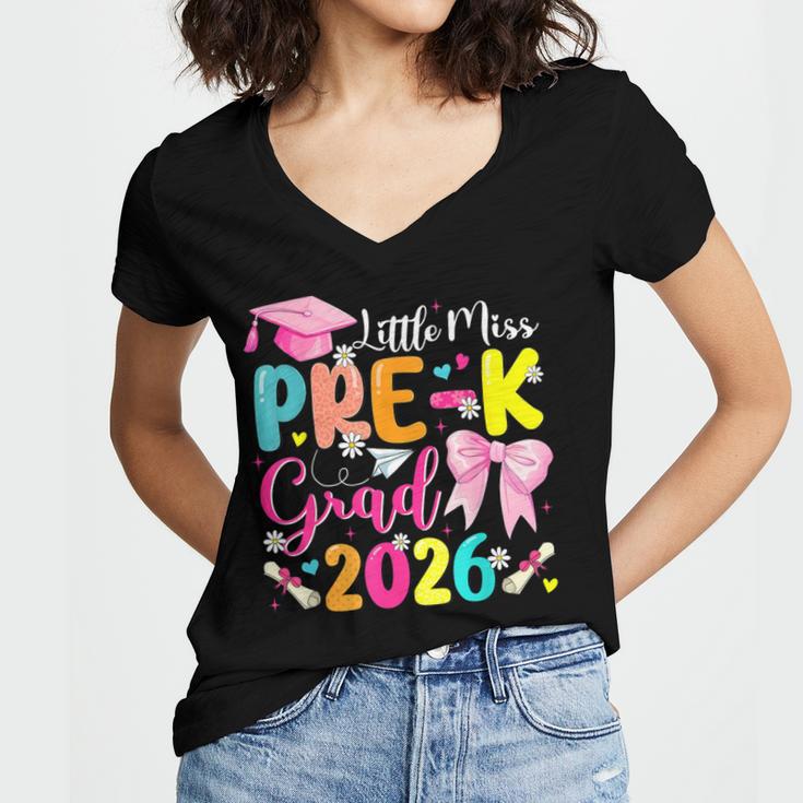 Little Miss Pre-K Grad 2026 Preschool Graduation Kids Girls Women's Jersey Short Sleeve Deep V-Neck Tshirt