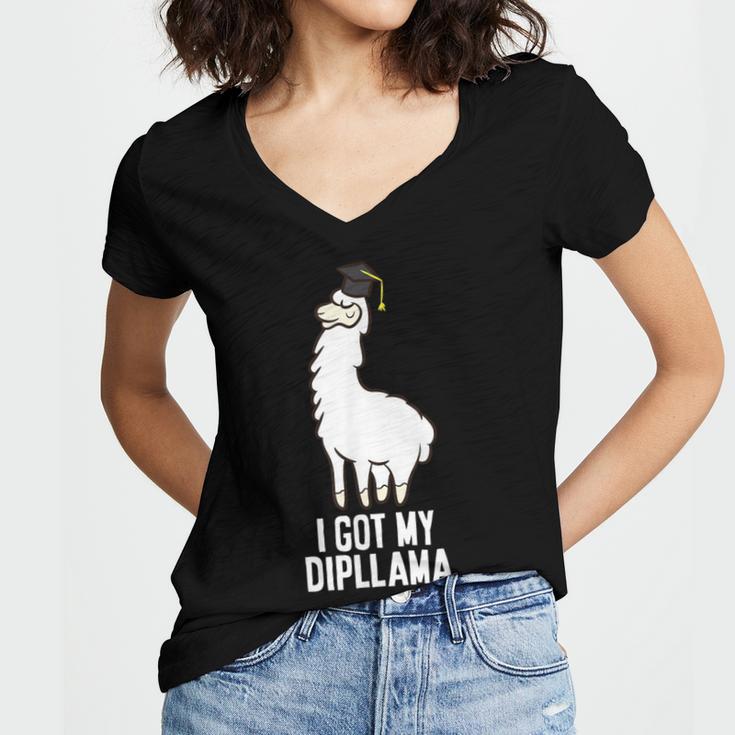 LLama Graduation I Got My Dipllama Cute Llama Women's Jersey Short Sleeve Deep V-Neck Tshirt