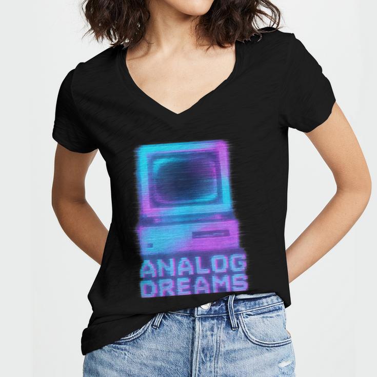 Lofi Reverie Analog Dreams Pixel 90s Desktop VHS Nostalgia Women's Jersey Short Sleeve Deep V-Neck Tshirt