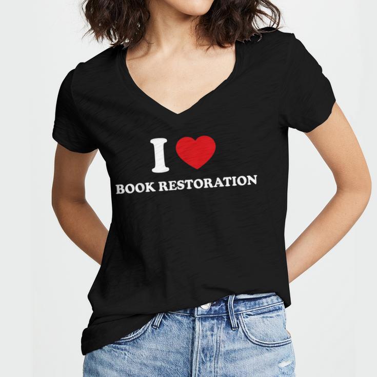 I LOVE BOOK RESTORATION Women's Jersey Short Sleeve Deep V-Neck Tshirt