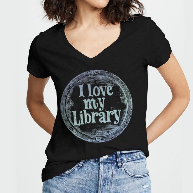 I Love My Library Medallion For Book Lover Reader Librarian Women's Jersey Short Sleeve Deep V-Neck Tshirt