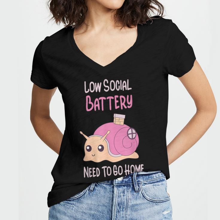 Low Social Battery Cute Snail With House Introvert Cozy Home Women's Jersey Short Sleeve Deep V-Neck Tshirt Low Social Battery Cute Snail With House Introvert Cozy Home Women's Jersey Short Sleeve Deep V-Neck Tshirt