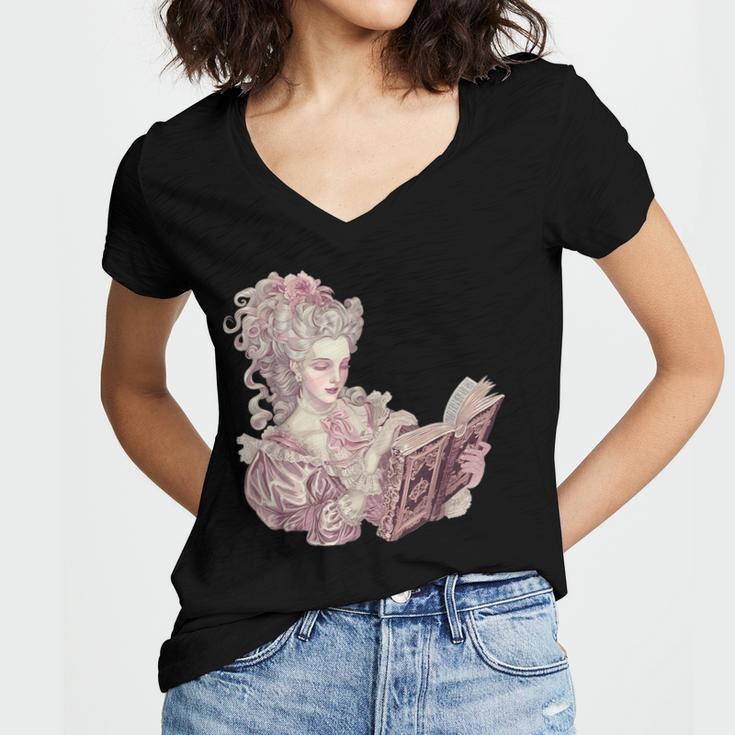 Marie Antoinette Reading A Book Women's Jersey Short Sleeve Deep V-Neck Tshirt Marie Antoinette Reading A Book Women's Jersey Short Sleeve Deep V-Neck Tshirt