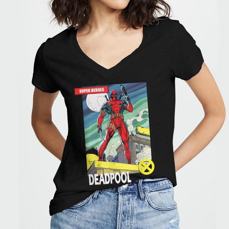 Marvel Comics Deadpool Vintage Book Art Women's Jersey Short Sleeve Deep V-Neck Tshirt