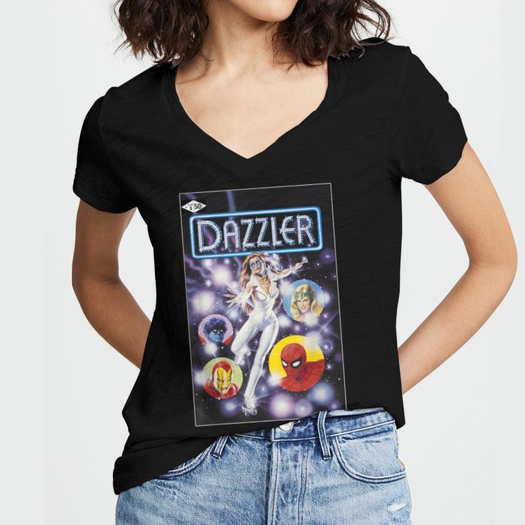 Marvel Universe Classic Dazzler Light Power Comic Book Cover Women's Jersey Short Sleeve Deep V-Neck Tshirt
