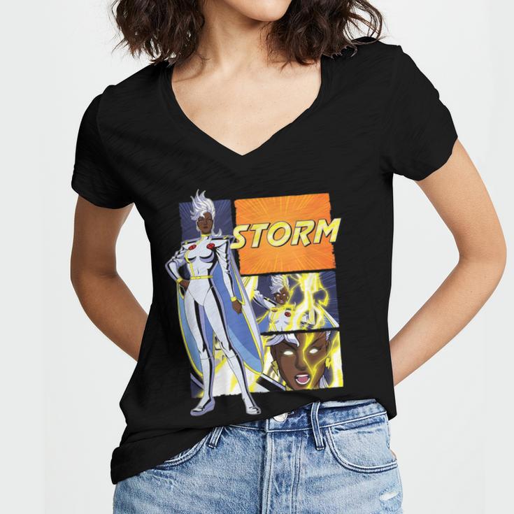 Marvel X-Men '97 Storm Vintage Classic Comic Book Panels Women's Jersey Short Sleeve Deep V-Neck Tshirt Marvel X-Men '97 Storm Vintage Classic Comic Book Panels Women's Jersey Short Sleeve Deep V-Neck Tshirt