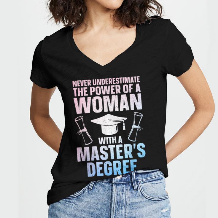 Masters Degree Graduation Art For Women Girls Masters Degree Women's Jersey Short Sleeve Deep V-Neck Tshirt