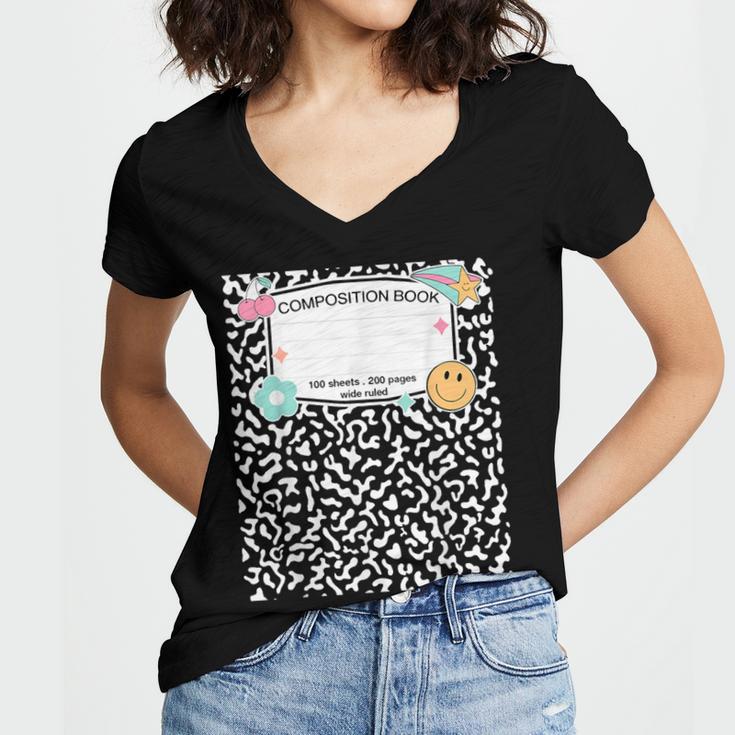Matching Group Halloween Teacher Composition Book Notebook Women's Jersey Short Sleeve Deep V-Neck Tshirt
