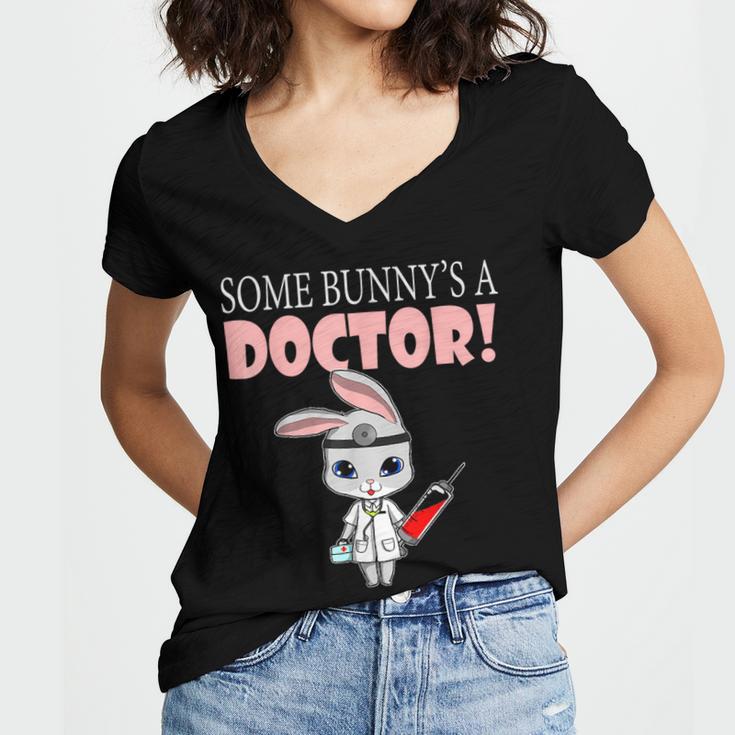Med School Graduation Bunny Medical New Doctor Women's Jersey Short Sleeve Deep V-Neck Tshirt