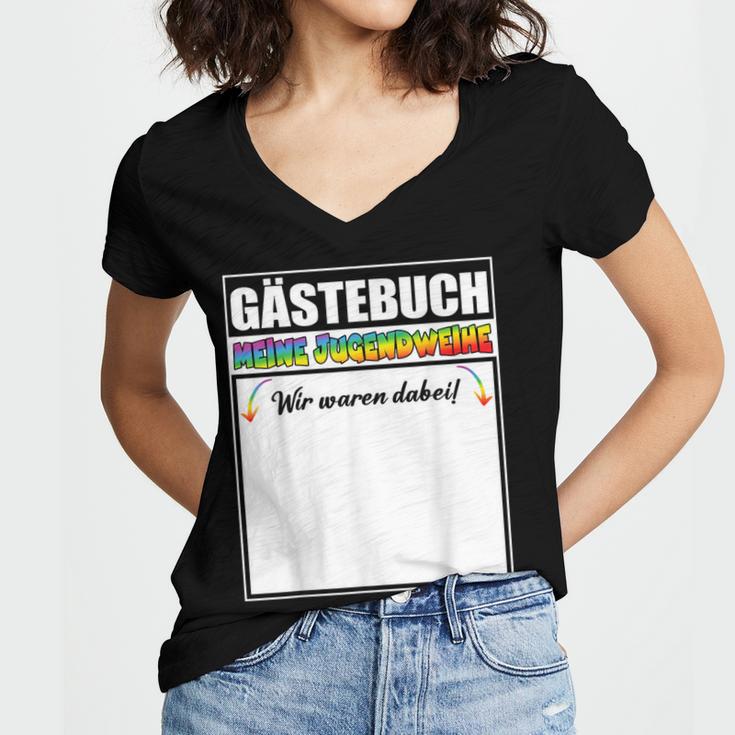 Meine Jugendweihe Guest Book Colourful Wir Waren Dabei MäDchen German Women's Jersey Short Sleeve Deep V-Neck Tshirt