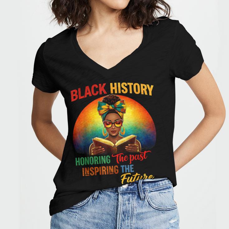 Melanin Honoring Past Inspiring Pride Book Month Women's Jersey Short Sleeve Deep V-Neck Tshirt