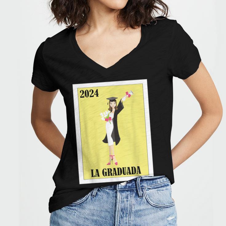 Mexican For Graduation La Graduada 2024 Women's Jersey Short Sleeve Deep V-Neck Tshirt