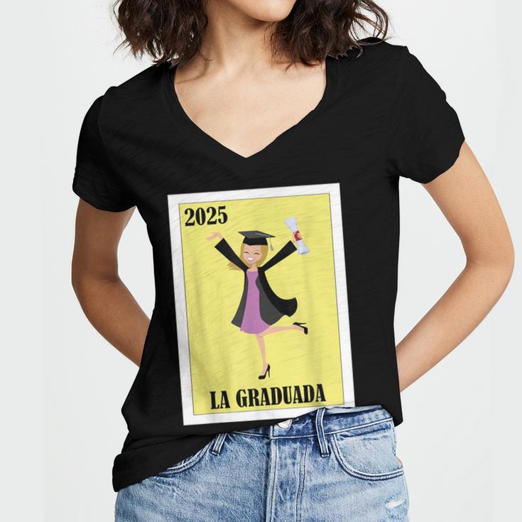 Mexican For Graduation La Graduada 2025 Women's Jersey Short Sleeve Deep V-Neck Tshirt
