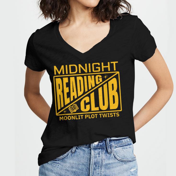 Midnight Reading Club Night Owl Book Readers Women's Jersey Short Sleeve Deep V-Neck Tshirt
