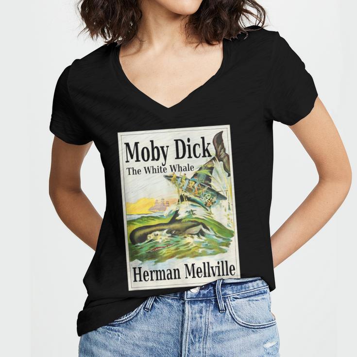 Moby Dick Book Cover Illustration Women's Jersey Short Sleeve Deep V-Neck Tshirt
