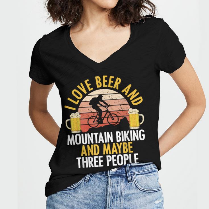 Mountain Biking Beer Drinking Introvert Sayings For Cyclist Women's Jersey Short Sleeve Deep V-Neck Tshirt
