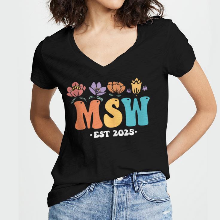 MSW Est 2025 Graduation School Social Worker Shirt Master Women's Jersey Short Sleeve Deep V-Neck Tshirt