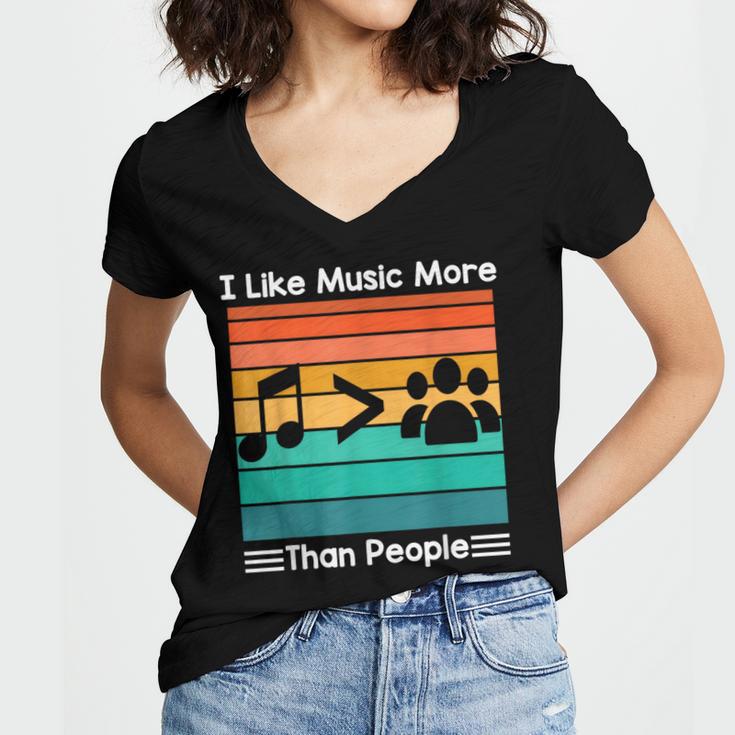 I Like Music More Than People Introvert Saying Quote Women's Jersey Short Sleeve Deep V-Neck Tshirt