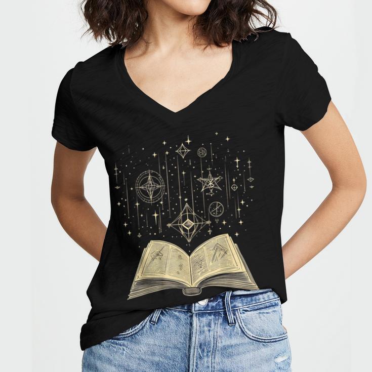 Mystic Astral Lunar Celestial Witch Spell Book Women's Jersey Short Sleeve Deep V-Neck Tshirt