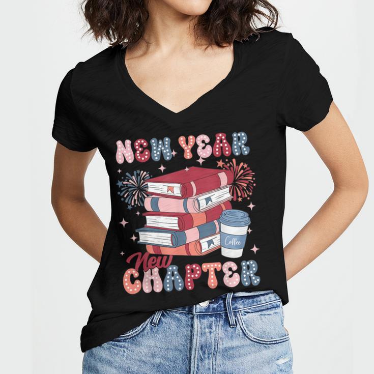 New Year New Chapter Happy New Year 2025 Book Lover Women's Jersey Short Sleeve Deep V-Neck Tshirt