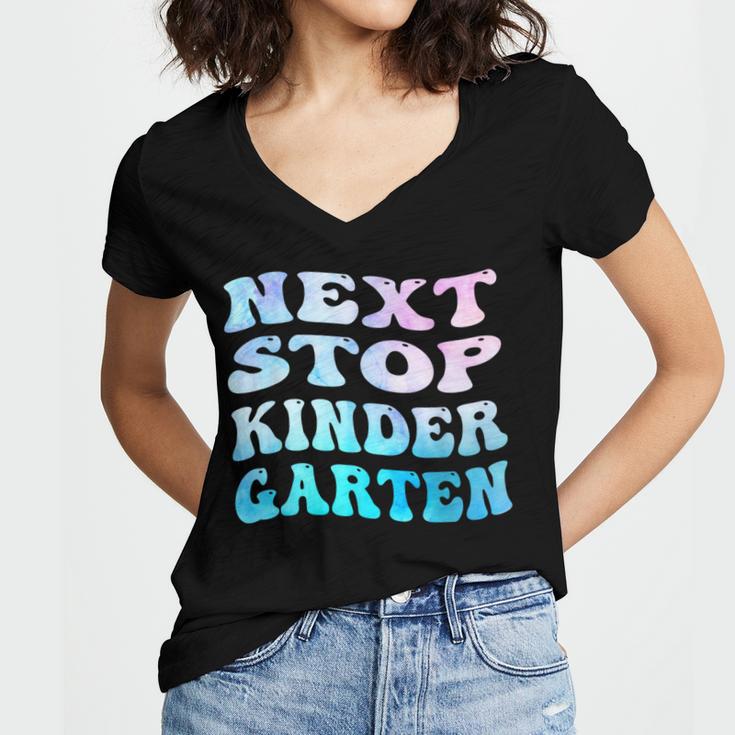 Next Stop Kindergarten Groovy Graduation Last Day Of School Women's Jersey Short Sleeve Deep V-Neck Tshirt