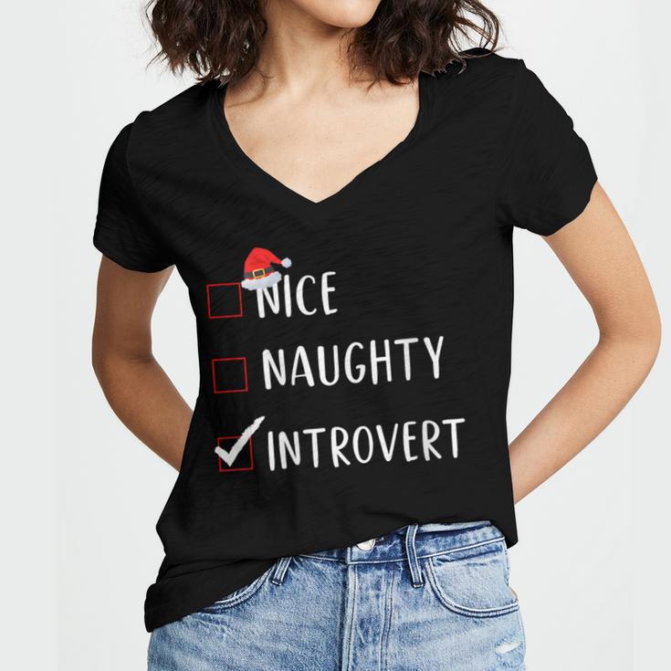 Nice Naughty Introvert List Christmas Introvert Women's Jersey Short Sleeve Deep V-Neck Tshirt Nice Naughty Introvert List Christmas Introvert Women's Jersey Short Sleeve Deep V-Neck Tshirt