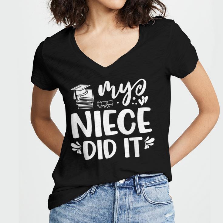 My Niece Did It Graduation Graduated Women's Jersey Short Sleeve Deep V-Neck Tshirt
