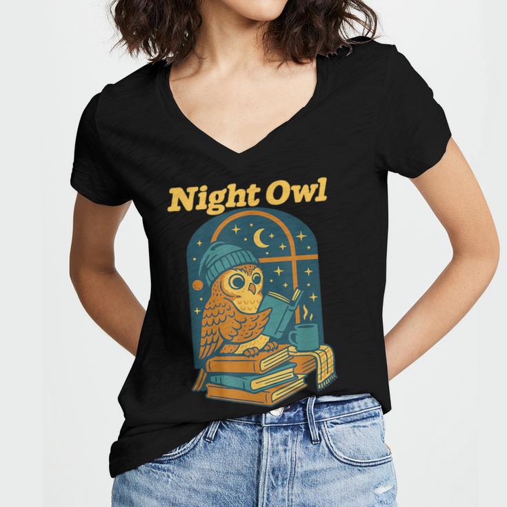 Night Owl Cozy Reading Tea Coffee Lover Bookworm Cute Women's Jersey Short Sleeve Deep V-Neck Tshirt Night Owl Cozy Reading Tea Coffee Lover Bookworm Cute Women's Jersey Short Sleeve Deep V-Neck Tshirt