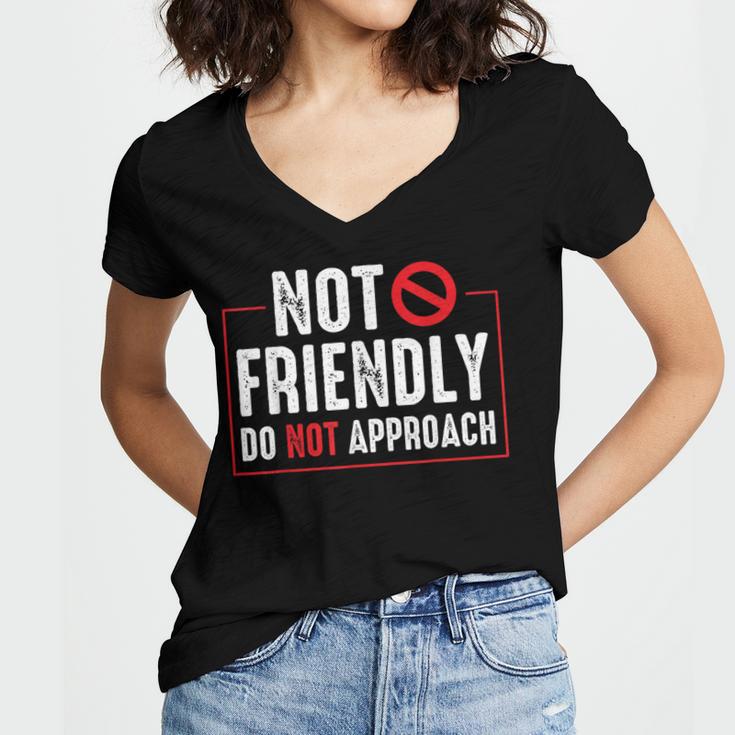 Not Friendly Do Not Approach Witty Introvert Tee Women's Jersey Short Sleeve Deep V-Neck Tshirt