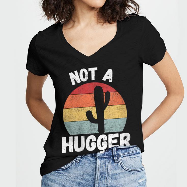 Not A Hugger Cactus Introvert Antisocial Women's Jersey Short Sleeve Deep V-Neck Tshirt