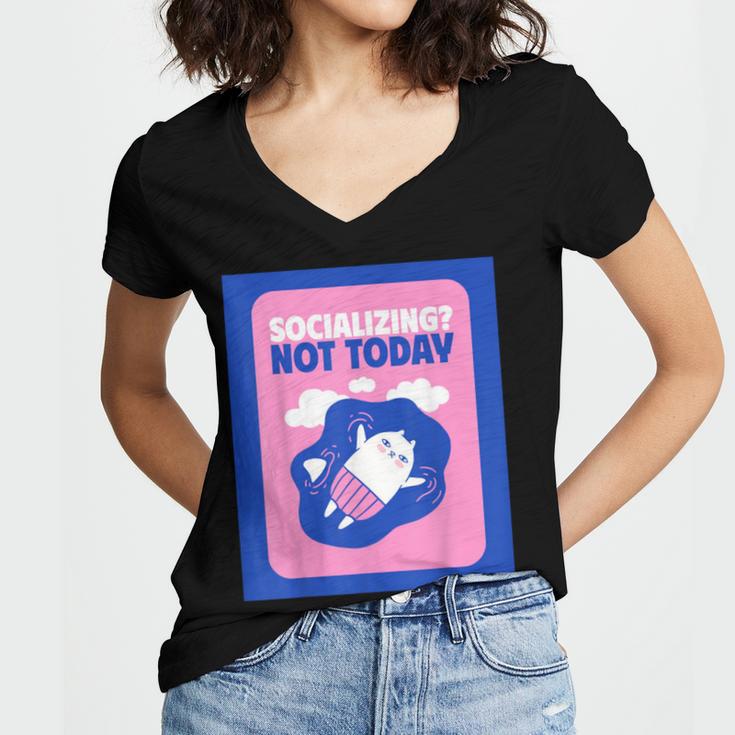 Not Today Cool Fun Cute Introvert Cat Character Women's Jersey Short Sleeve Deep V-Neck Tshirt Not Today Cool Fun Cute Introvert Cat Character Women's Jersey Short Sleeve Deep V-Neck Tshirt