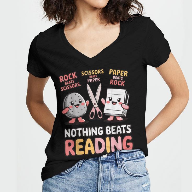 Nothing Goes Beyond Reading Rock Paper Scissors Book Women's Jersey Short Sleeve Deep V-Neck Tshirt Nothing Goes Beyond Reading Rock Paper Scissors Book Women's Jersey Short Sleeve Deep V-Neck Tshirt