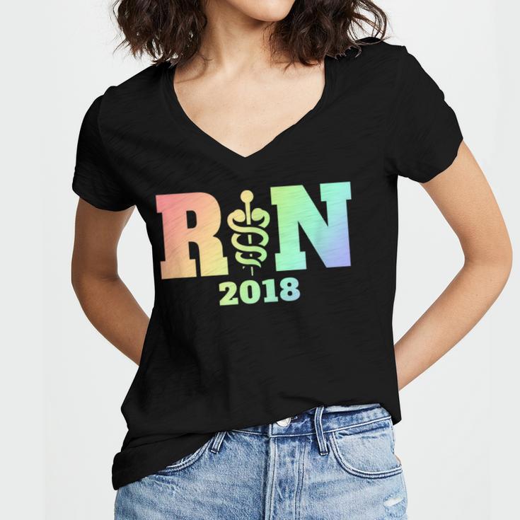 Nurse Graduation Shirt RN Est 2018 Rainbow Tshirt Women's Jersey Short Sleeve Deep V-Neck Tshirt