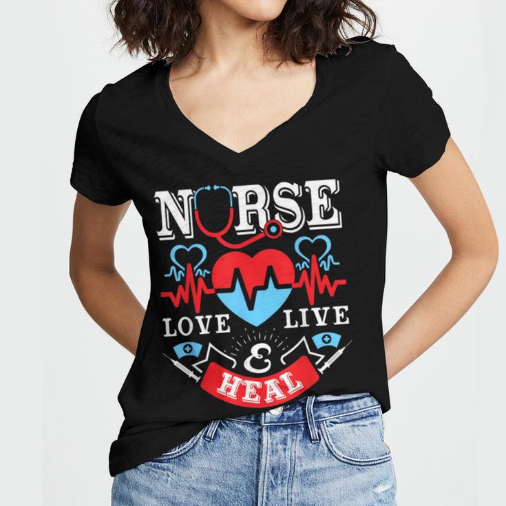Nurse Live Love Heal Graduation Appreciation Valentines Day Women's Jersey Short Sleeve Deep V-Neck Tshirt
