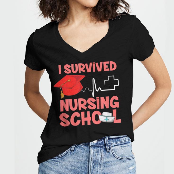 Nurse Survived Nursing School Graduation Women's Jersey Short Sleeve Deep V-Neck Tshirt