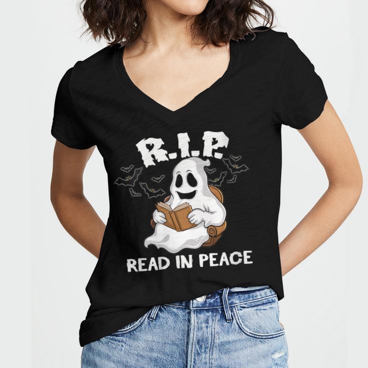 October Reading And Library Awareness Books And Boos Women's Jersey Short Sleeve Deep V-Neck Tshirt
