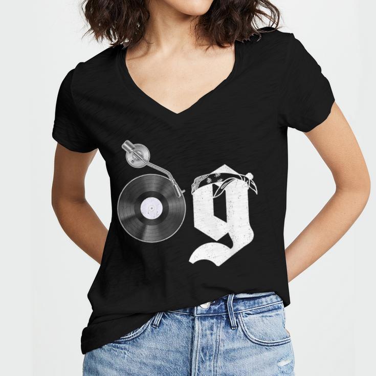 Old School Dad OG Hip Hop Head Vinyl Retro 80s90s Nostalgia Women's Jersey Short Sleeve Deep V-Neck Tshirt