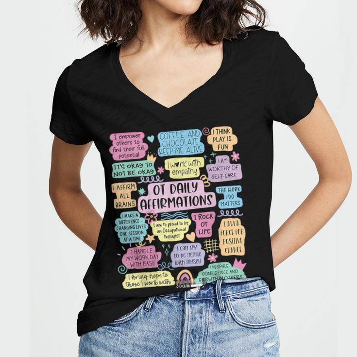 OT Daily Affirmations Occupational Therapy Month Graduation Women's Jersey Short Sleeve Deep V-Neck Tshirt