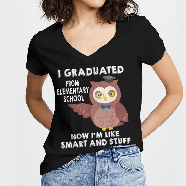 Owl Elementary Graduation Shirt-6th Grade Graduation Women's Jersey Short Sleeve Deep V-Neck Tshirt